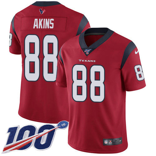 Nike Texans #88 Jordan Akins Red Alternate Men's Stitched NFL 100th Season Vapor Untouchable Limited Jersey