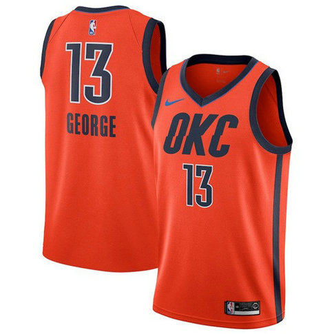 Nike Thunder #13 Paul George Orange NBA Swingman Earned
