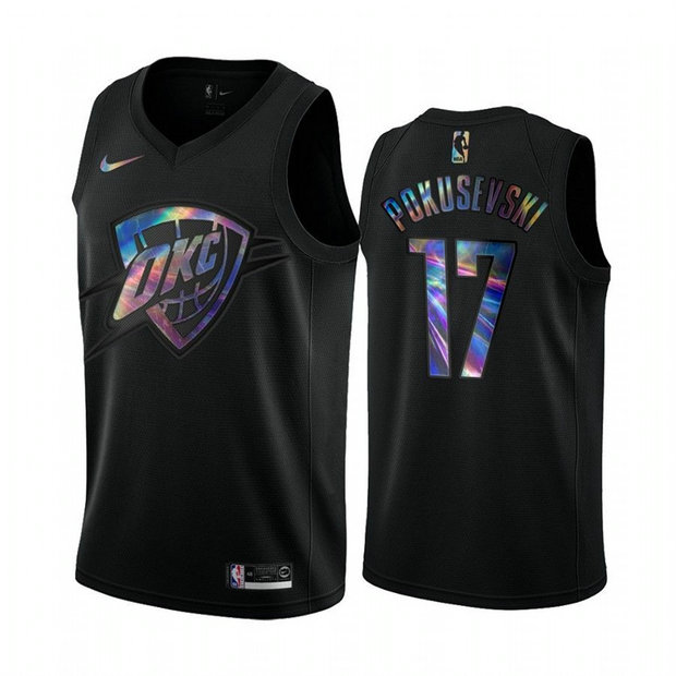 Nike Thunder #17 Aleksej Pokusevski Men's Iridescent Holographic Collection NBA Jersey - Black