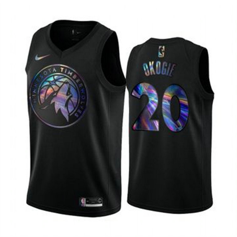 Nike Timberwolves #20 Josh Okogie Men's Iridescent Holographic Collection NBA Jersey - Black