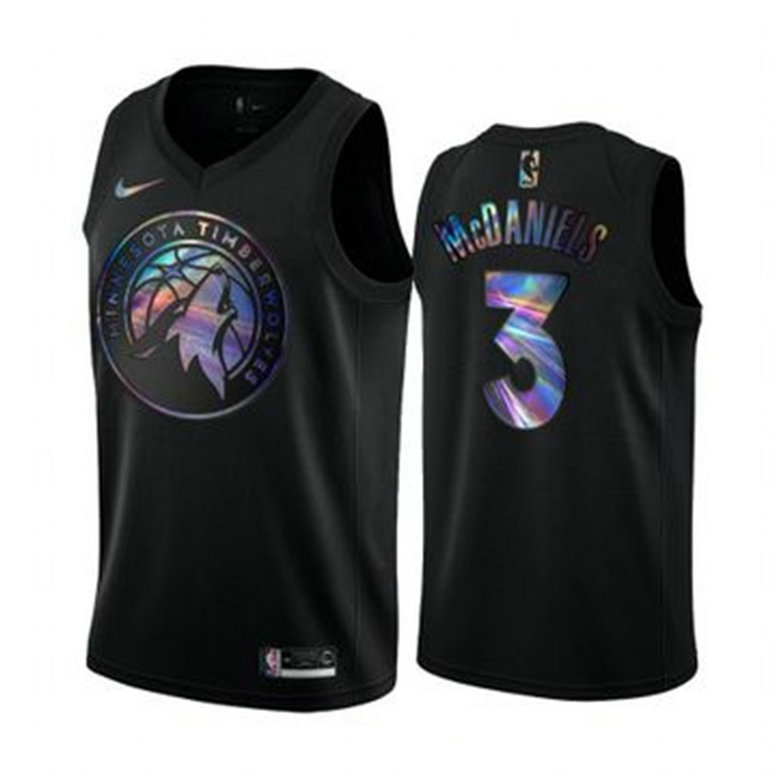 Nike Timberwolves #3 Jaden McDaniels Men's Iridescent Holographic Collection NBA Jersey - Black