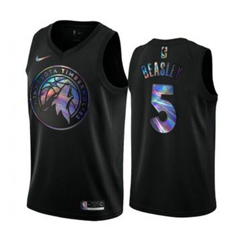 Nike Timberwolves #5 Malik Beasley Men's Iridescent Holographic Collection NBA Jersey - Black