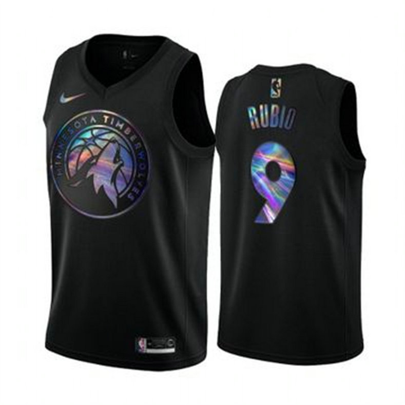 Nike Timberwolves #9 Ricky Rubio Men's Iridescent Holographic Collection NBA Jersey - Black