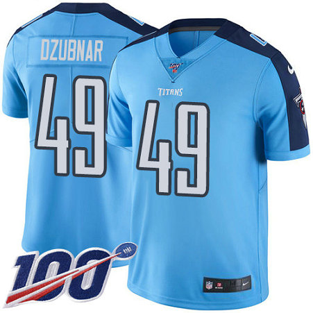 Nike Titans #49 Nick Dzubnar Light Blue Men's Stitched NFL Limited Rush 100th Season Jersey