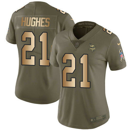 Nike Vikings #21 Mike Hughes Olive Gold Women's Stitched NFL Limited 2017 Salute to Service Jersey