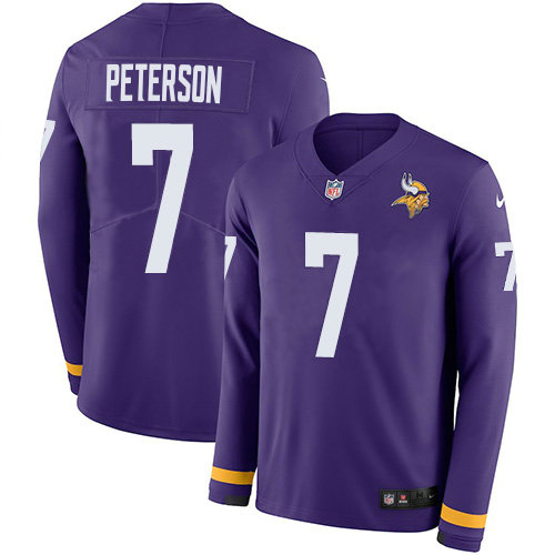 Nike Vikings #7 Patrick Peterson Purple Team Color Men's Stitched NFL Limited Therma Long Sleeve Jersey
