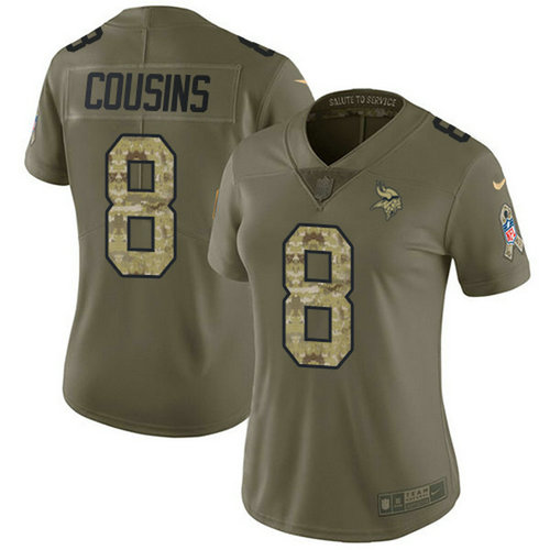 Nike Vikings #8 Kirk Cousins Olive Camo Women's Stitched NFL Limited 2017 Salute to Service Jersey_1