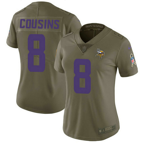 Nike Vikings #8 Kirk Cousins Olive Women's Stitched NFL Limited 2017 Salute to Service Jersey_1