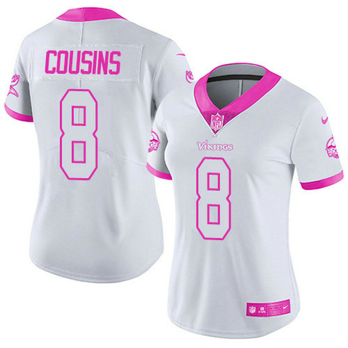 Nike Vikings #8 Kirk Cousins White Pink Women's Stitched NFL Limited Rush Fashion Jersey_1
