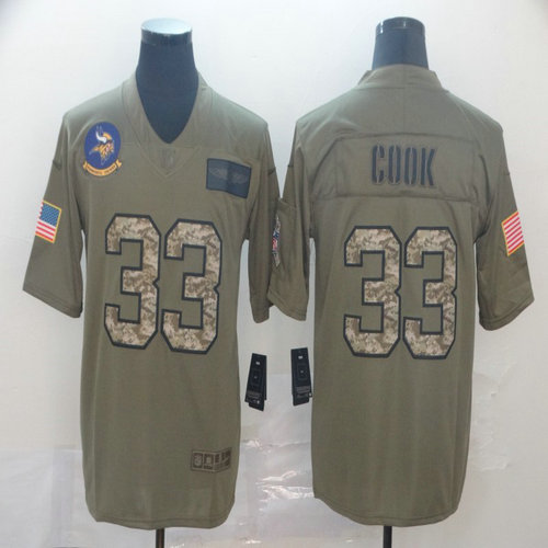 Nike Vikings 33 Dalvin Cook 2019 Olive Camo Salute To Service Limited Jersey