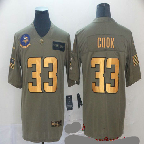 Nike Vikings 33 Dalvin Cook 2019 Olive Gold Salute To Service Limited Jersey