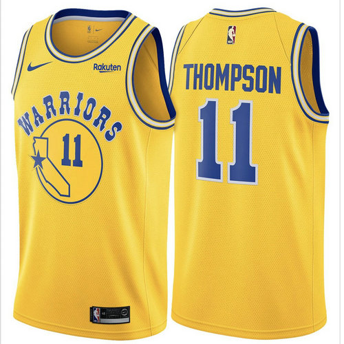 Nike Warriors #11 Klay Thompson Gold Throwback NBA Swingman Hardwood Classics Jersey