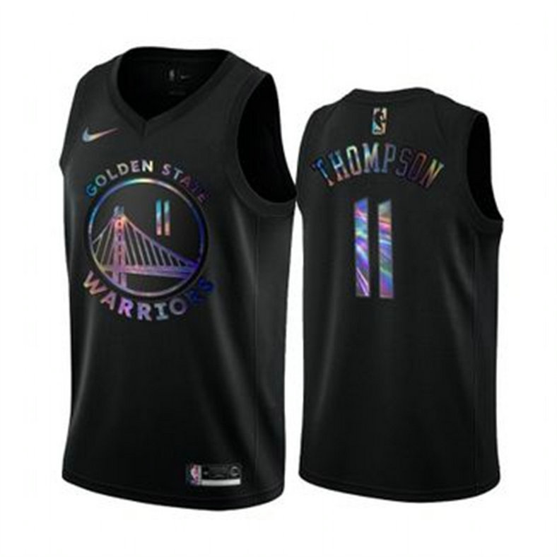 Nike Warriors #11 Klay Thompson Men's Iridescent Holographic Collection NBA Jersey - Black