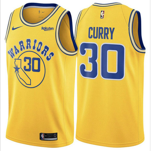 Nike Warriors #30 Stephen Curry Gold Throwback NBA Swingman Hardwood Classics Jersey