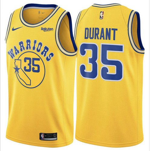 Nike Warriors #35 Kevin Durant Gold Throwback NBA Swingman Hardwood Classics Jersey