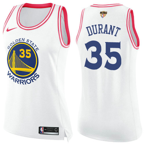 Nike Warriors #35 Kevin Durant White Pink The Finals Patch Women's NBA Swingman Fashion Jersey