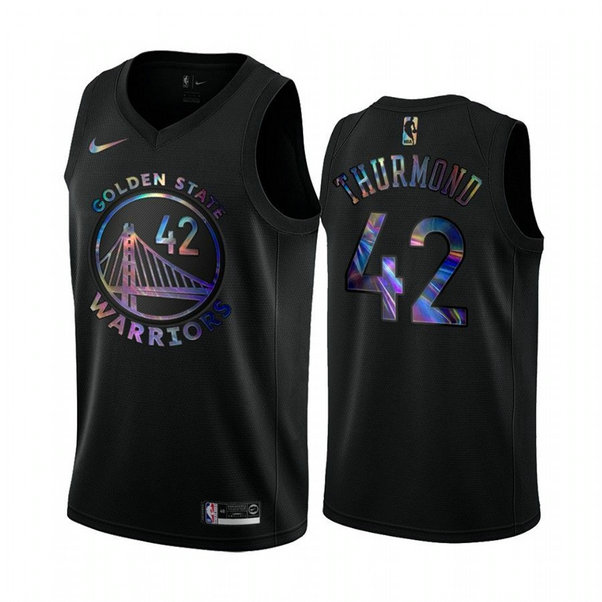 Nike Warriors #42 Nathaniel Thurmond Men's Iridescent Holographic Collection NBA Jersey - Black