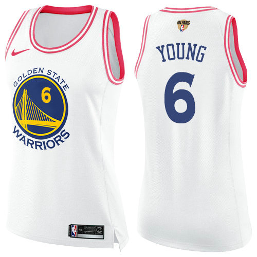 Nike Warriors #6 Nick Young White Pink The Finals Patch Women's NBA Swingman Fashion Jersey