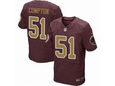 Nike Washington Redskins #51 Will Compton Elite Burgundy Red Gold Number 80TH Anniversary NFL Jersey