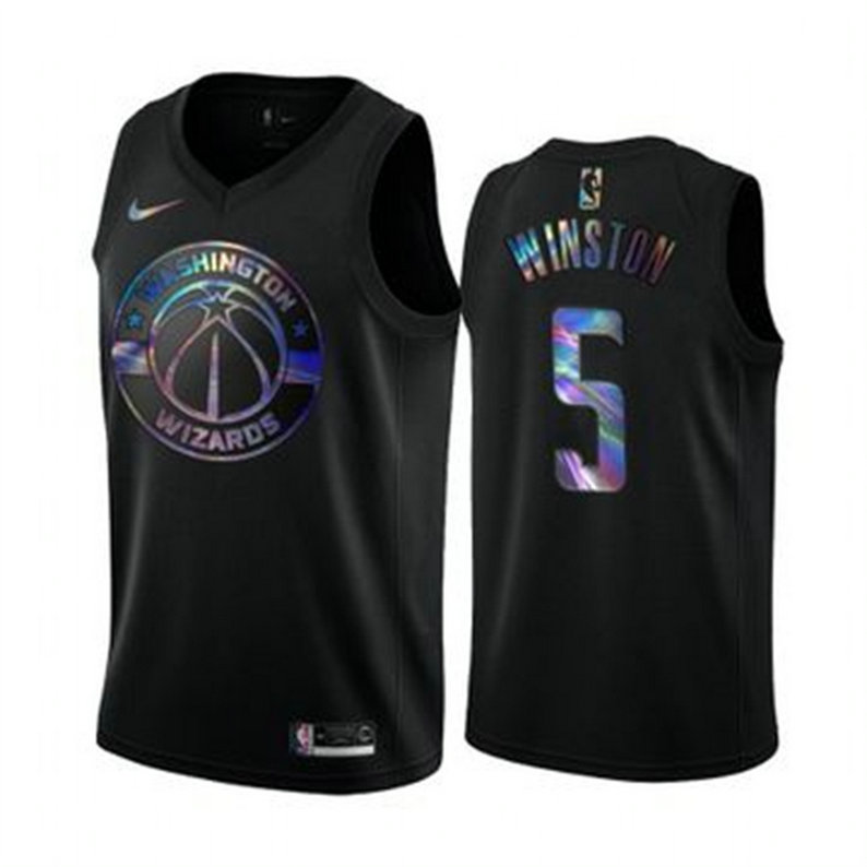 Nike Wizards #5 Cassius Winston Men's Iridescent Holographic Collection NBA Jersey - Black