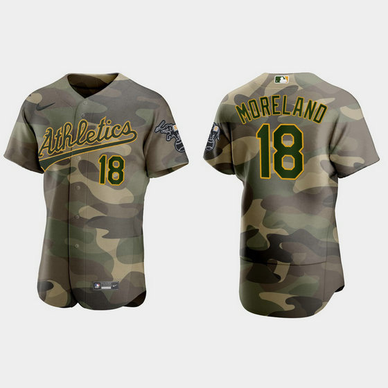 Oakland Athletics #18 Mitch Moreland Men's Nike 2021 Armed Forces Day Authentic MLB Jersey -Camo