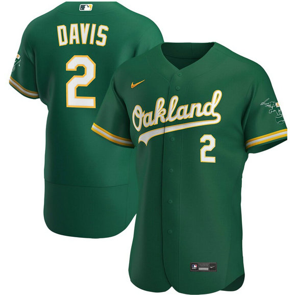 Oakland Athletics #2 Khris Davis Men's Nike Kelly Green Alternate 2020 Authentic Player MLB Jersey