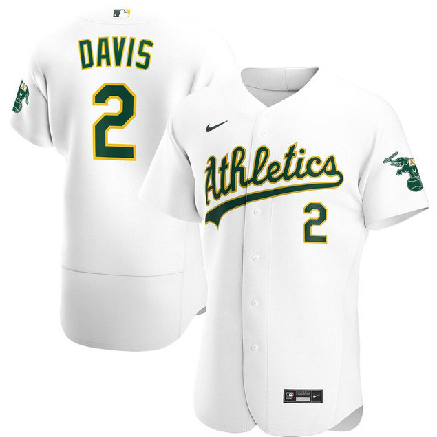 Oakland Athletics #2 Khris Davis Men's Nike White Home 2020 Authentic Player MLB Jersey