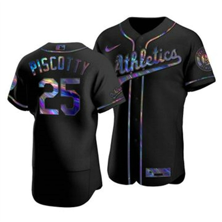 Oakland Athletics #25 Stephen Piscotty Men's Nike Iridescent Holographic Collection MLB Jersey - Black