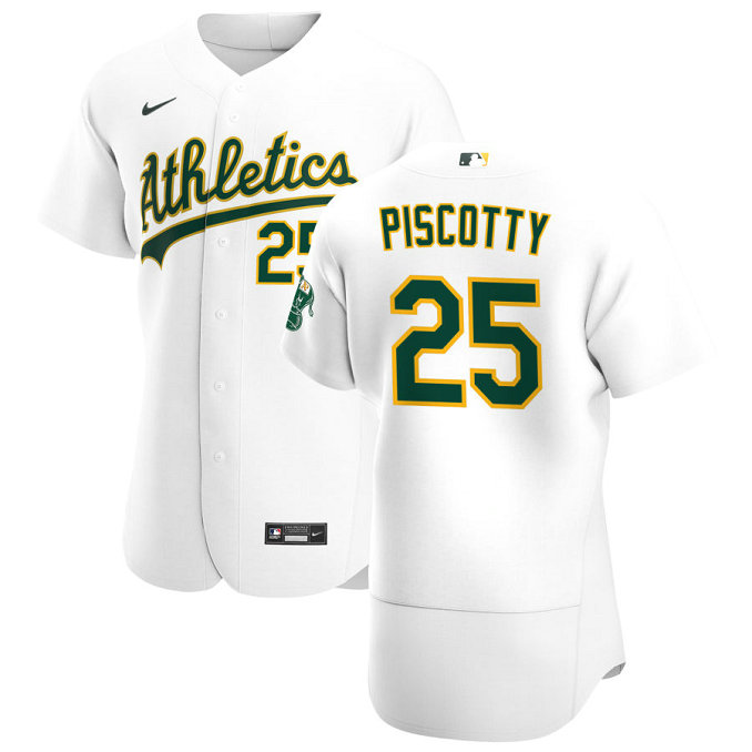 Oakland Athletics #25 Stephen Piscotty Men's Nike White Home 2020 Authentic Player MLB Jersey