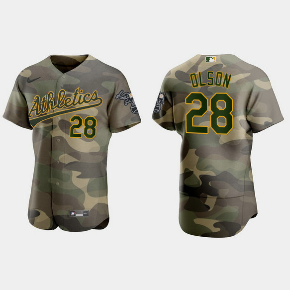 Oakland Athletics #28 Matt Olson Men's Nike 2021 Armed Forces Day Authentic MLB Jersey -Camo