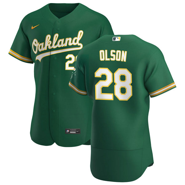 Oakland Athletics #28 Matt Olson Men's Nike Kelly Green Alternate 2020 Authentic Player MLB Jersey