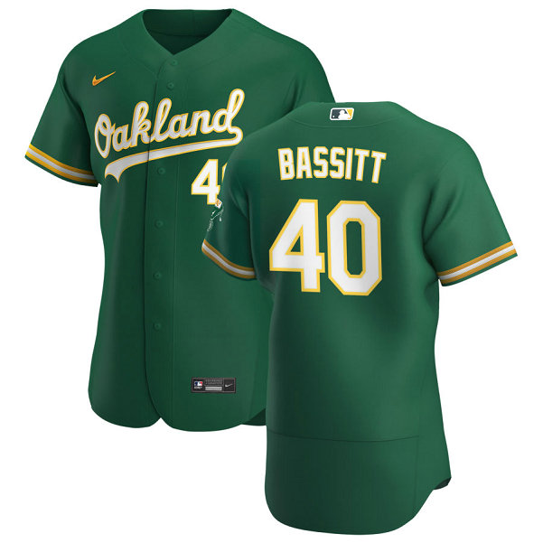 Oakland Athletics #40 Chris Bassitt Men's Nike Kelly Green Alternate 2020 Authentic Player MLB Jersey