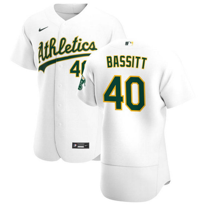 Oakland Athletics #40 Chris Bassitt Men's Nike White Home 2020 Authentic Player MLB Jersey