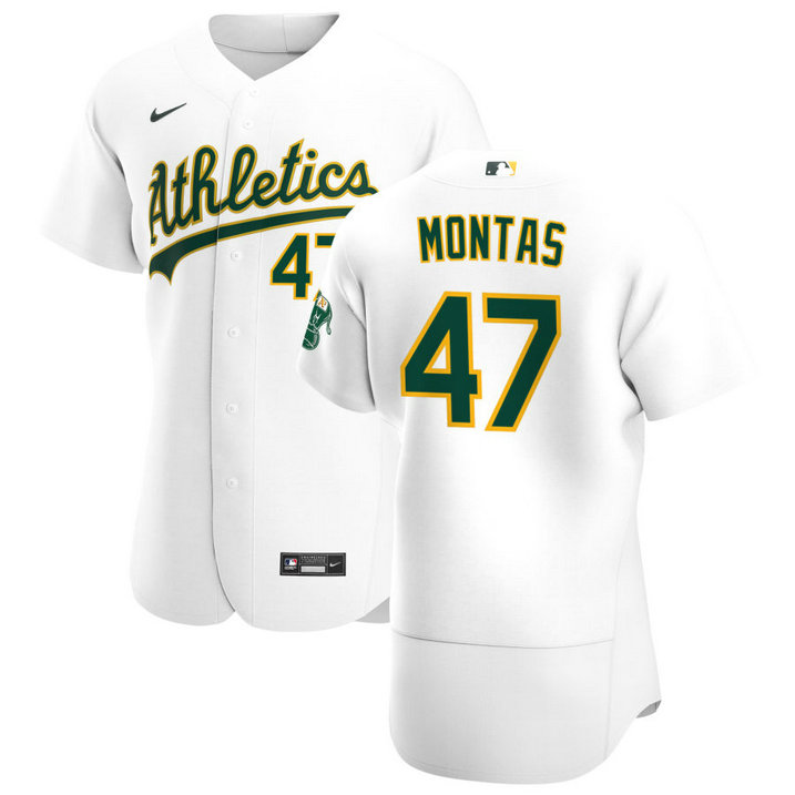 Oakland Athletics #47 Frankie Montas Men's Nike White Home 2020 Authentic Player MLB Jersey