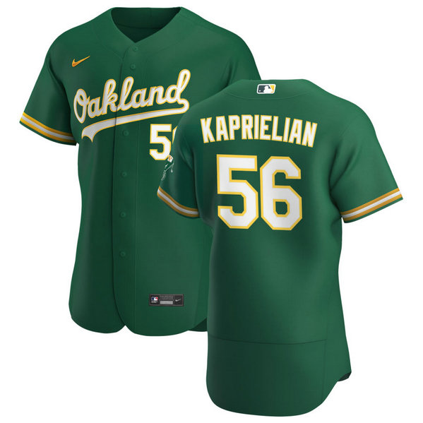 Oakland Athletics #56 James Kaprielian Men's Nike Kelly Green Alternate 2020 Authentic Player MLB Jersey