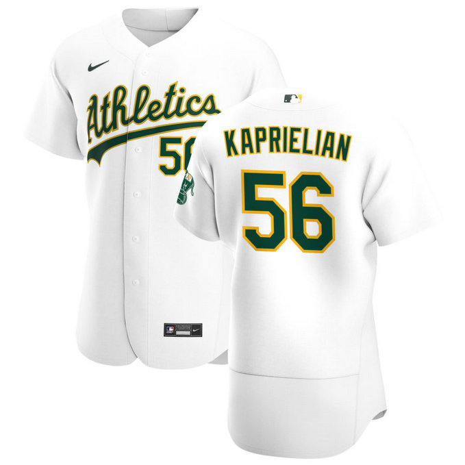 Oakland Athletics #56 James Kaprielian Men's Nike White Home 2020 Authentic Player MLB Jersey