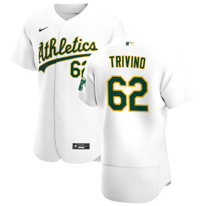 Oakland Athletics #62 Lou Trivino Men's Nike White Home 2020 Authentic Player MLB Jersey