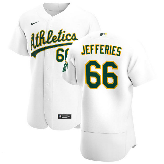 Oakland Athletics #66 Daulton Jefferies Men's Nike White Home 2020 Authentic Player MLB Jersey
