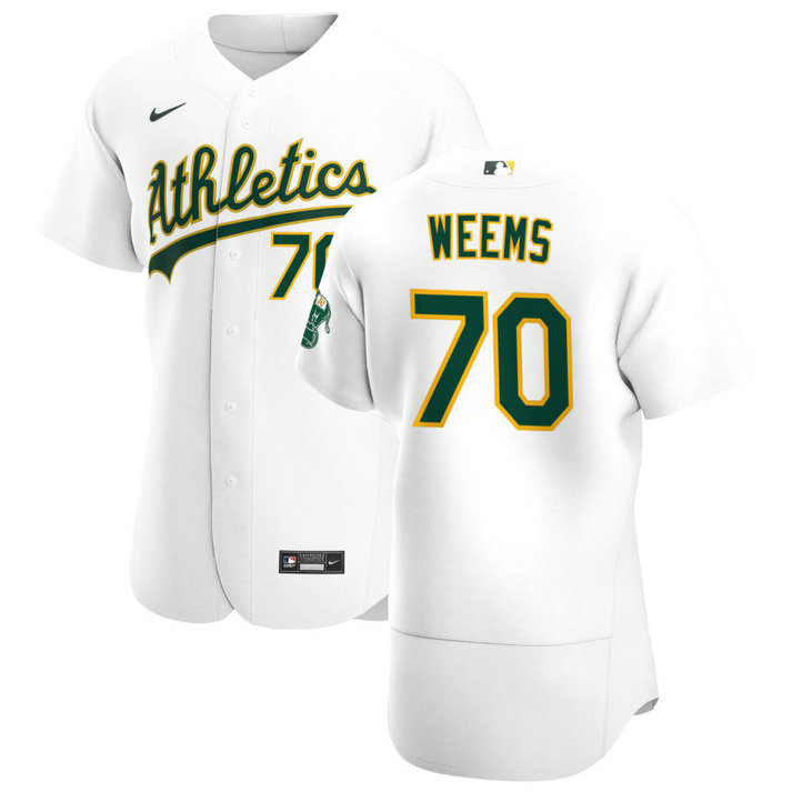 Oakland Athletics #70 Jordan Weems Men's Nike White Home 2020 Authentic Player MLB Jersey