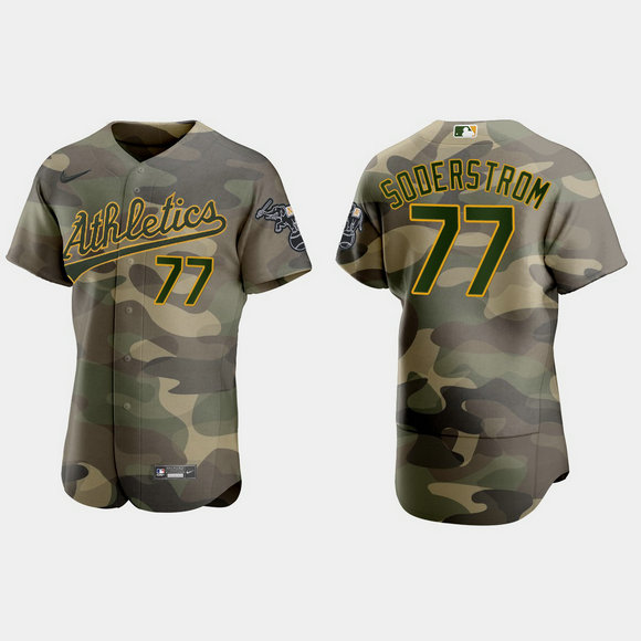 Oakland Athletics #77 Tyler Soderstrom Men's Nike 2021 Armed Forces Day Authentic MLB Jersey -Camo