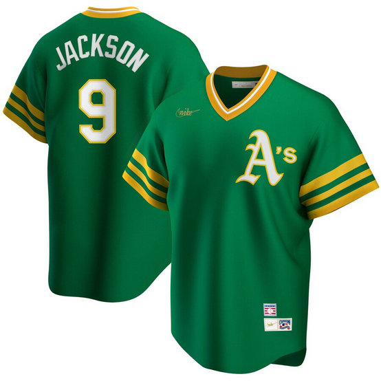 Oakland Athletics #9 Reggie Jackson Nike Road Cooperstown Collection Player MLB Jersey Kelly Green