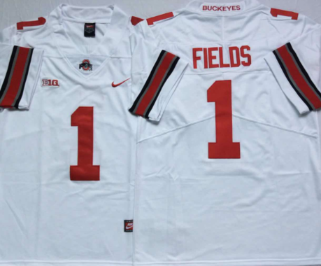 Ohio State Buckeyes 1 Justin Fields Limited College Football White Jersey