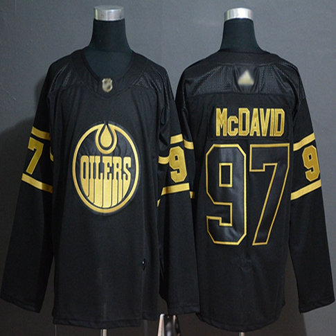Oilers #97 Connor McDavid Black Gold Authentic Stitched Hockey Jersey