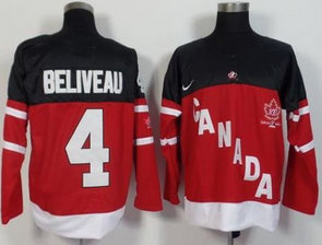 Olympic CA. 4 Jean Beliveau Red 100th Anniversary NHL Jersey