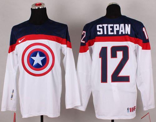 Olympic Team USA 12 Derek Stepan White Captain America Fashion NHL jersey