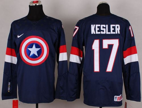 Olympic Team USA 17 Ryan Kesler Navy Blue Captain America Fashion NHL jersey