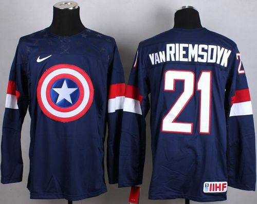 Olympic Team USA 21 James van Riemsdyk Navy Blue Captain America Fashion NHL Jersey