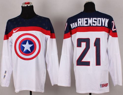 Olympic Team USA 21 James van Riemsdyk White Captain America Fashion NHL Jersey
