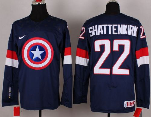 Olympic Team USA 22 Kevin Shattenkirk Navy Blue Captain America Fashion NHL jersey