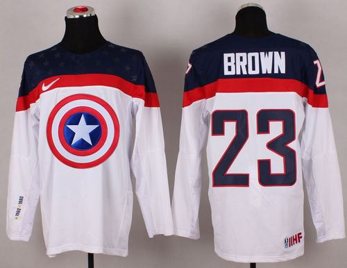 Olympic Team USA 23 Dustin Brown White Captain America Fashion NHL jersey